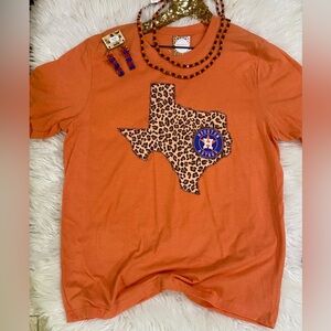 BRAND NEW WITH TAGS Astros Texas Leopard Graphic Orange Tee